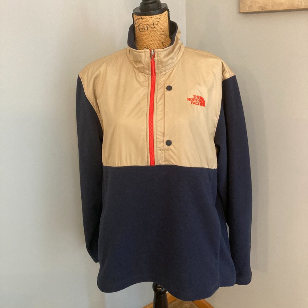 The North Face Tundra Fleece Pullover Men's Size XL Tan/Navy Blue